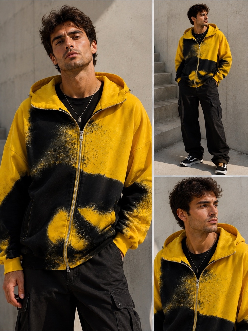 Alexander McQueen Yellow & Black Tie-Dye Zip Hoodie